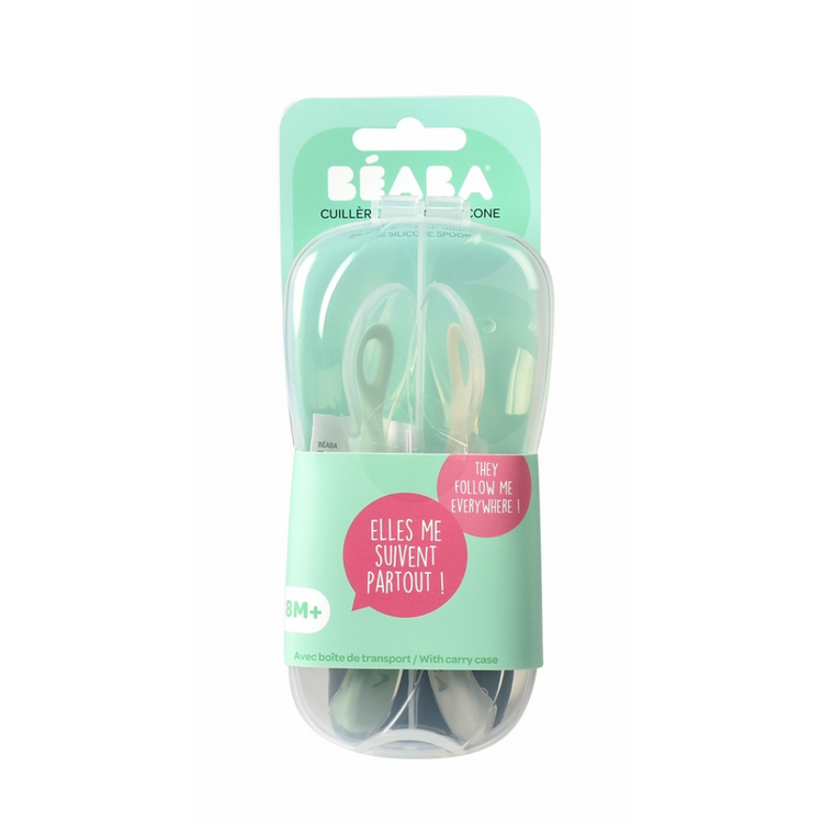 Beaba 2nd Age Silicone Spoon With Case - Velvet Grey/Sage Green (8m+)