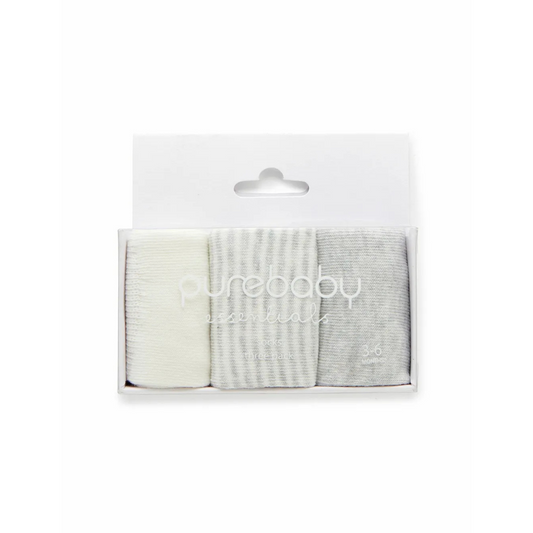 Purebaby 3 Organic Sock Pack - Pale Grey Melange