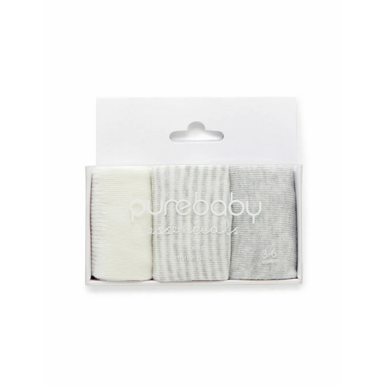 Purebaby 3 Organic Sock Pack - Pale Grey Melange