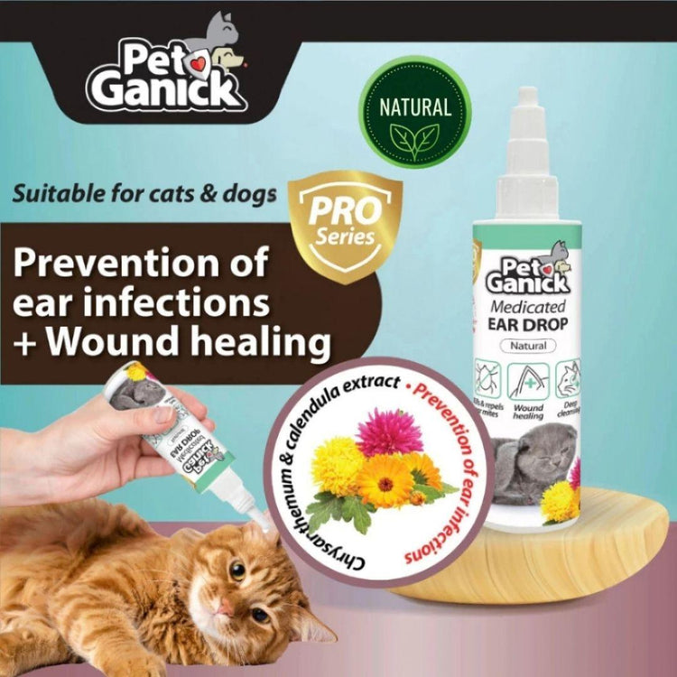 Pet Ganick Anti Mite Medicated Ear Drop (100ml) | Natural, Prevent & Kill Ear Mites, Soothes & Deep Cleans