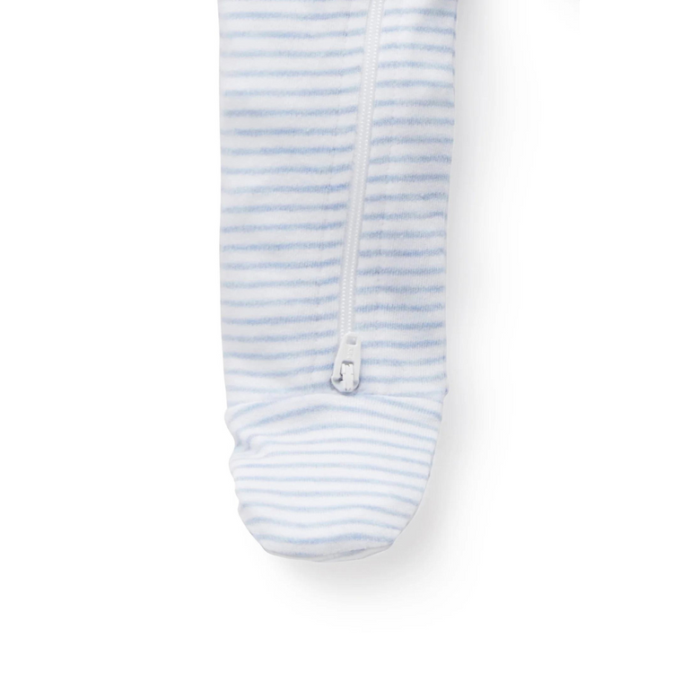 Purebaby Organic Zip Growsuit - Pale Blue Melange Stripe