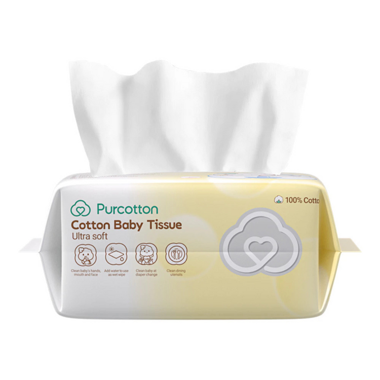 Purcotton 100% Cotton Baby Tissue Ultra Soft 80 Sheets 15X20cm