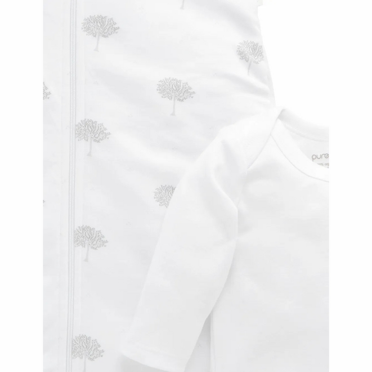 Purebaby Organic Sleeping Bag Bundle 1 TOG - Pale Grey Tree (0-3m)