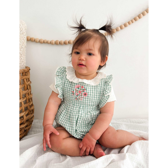 Purebaby Organic Iguana Gingham Frida Gingham Romper