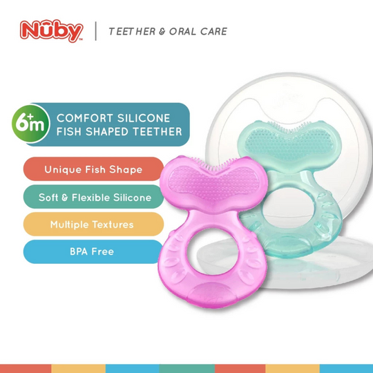 Nuby Comfort Silicone Fish Shaped Teether with Hygienic Case 3m+ (Random Color Selection)