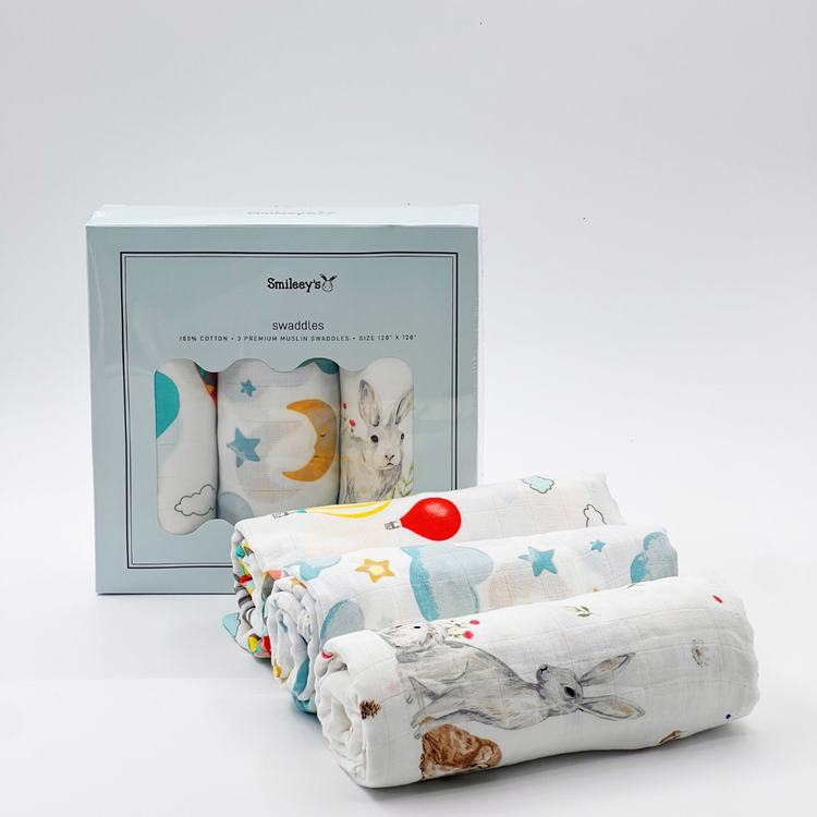 Smileey's 100% Cotton Muslin Swaddle 120x120 Assorted