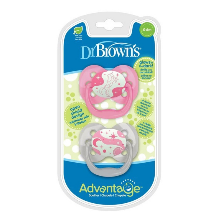 Dr Brown's Advantage Pacifiers Glow In The Dark (2pcs) Stage 1 (0-6m)/Stage 2 (6-18m)