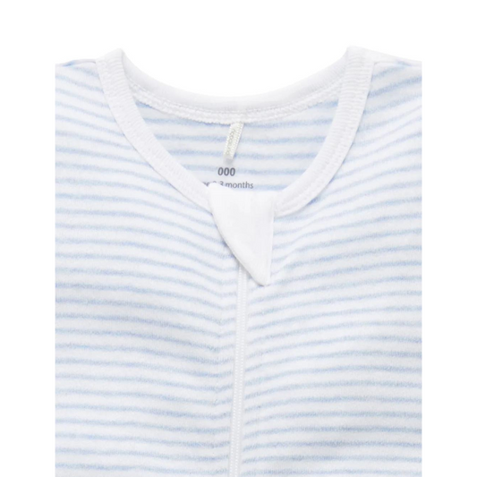 Purebaby Organic Short Leg Zip Growsuit Unisex - Pale Blue Melange Stripe