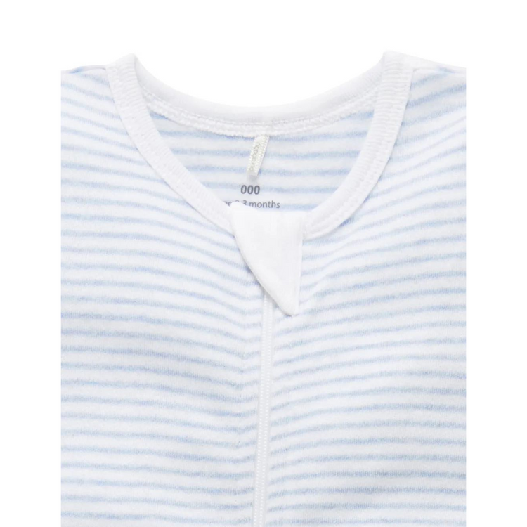 Purebaby Organic Short Leg Zip Growsuit Unisex - Pale Blue Melange Stripe