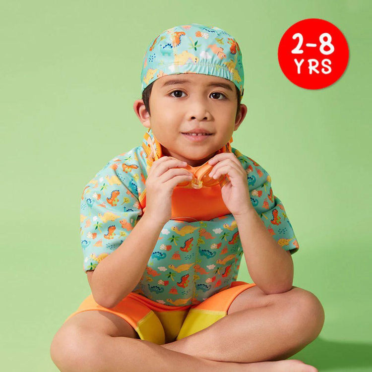 Cheekaaboo Protective Toddler Swim Cap UV Protection Spandex - Orange Dino (2-8yrs)