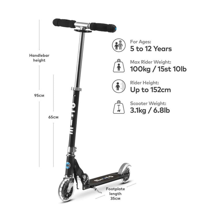 Micro 0225 Sprite LED 2 Wheels Scooter - Black
