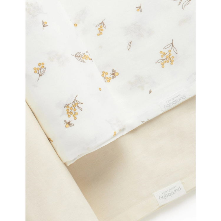 Purebaby Organic Muslin Wrap 2 Pack - Wheat Wattle Bee