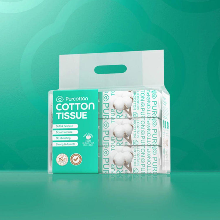Purcotton Cotton Tissue 20x20cm (60's x 3 Packs)
