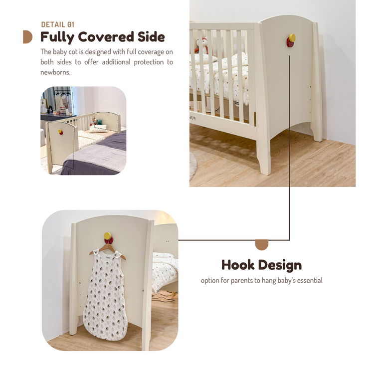 Funbies Gina Baby Cot Set (Beige) (60 x 120cm) | 3in1 Baby Cot