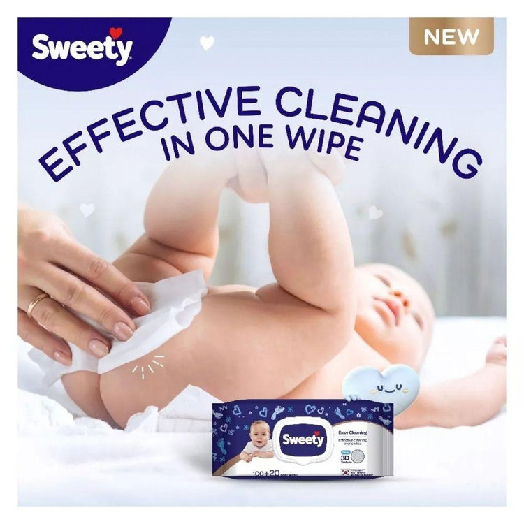 Huggies Sweety Easy Cleaning Baby Wipes 120S –3D texture for effective cleaning in one wipe