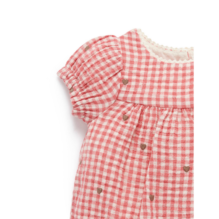 Purebaby Organic Heart Embroidered Romper - Heart Broderie Print