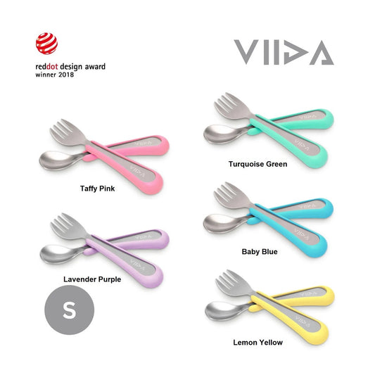 VIIDA Souffle Antibaterial SS Fork & Spoon (S) - Lemon Yellow