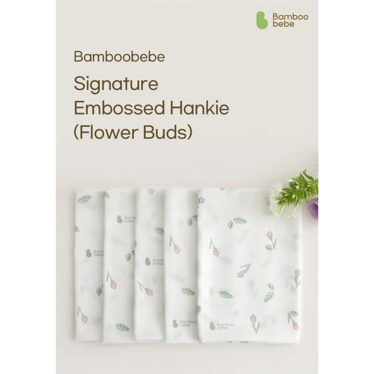 Bebe Bamboo Signature Baby Embossed Hankie (flower buds M size) - 5pcs Set