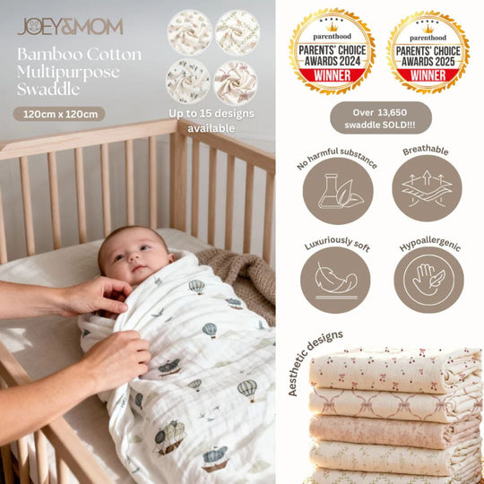 Joey & Mom Luxuriously Soft Bamboo Cotton Baby Swaddle (Set of 3) | Eczema Friendly