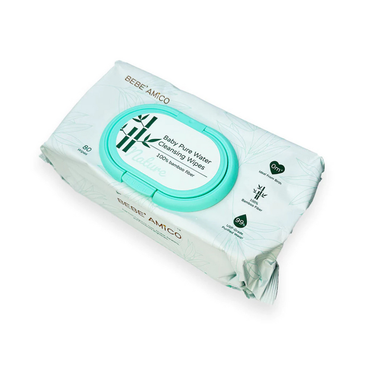 Bebe Amico Baby Pure Water Cleansing Wipes (80pcs) - 100% Bamboo Fibre [Exp: Oct 2027]
