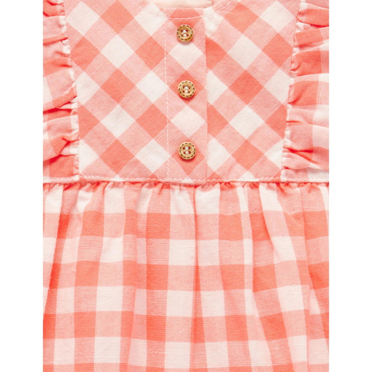 Purebaby Organic Baby Kids Coral Gingham Romper