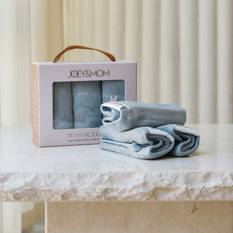 Joey & Mom Premium Bamboo Cotton Baby Washcloths (3-Pack) | Soft, Absorbent & Eczema Friendly Handkerchiefs