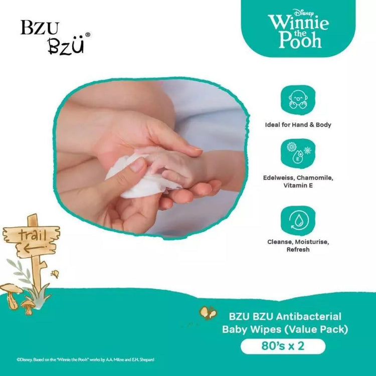 BZU BZU Antibacterial Baby Wipes Value Pack ( 80's x2 )