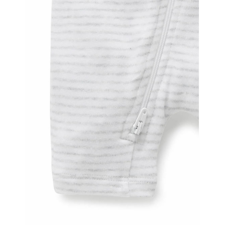 Purebaby Organic Short Leg Zip Growsuit Unisex - Pale Grey Melange Stripe