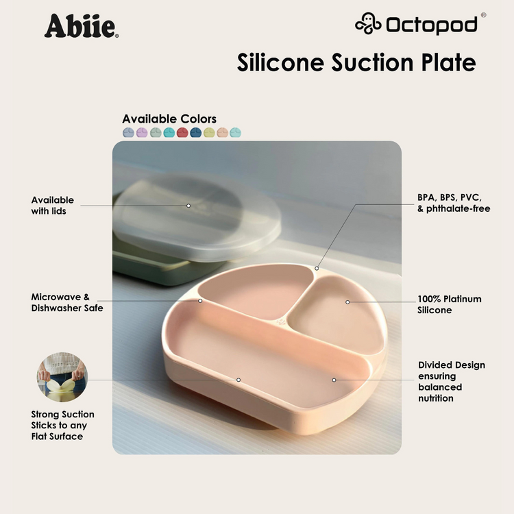 Abiie Octopod Silicone Suction Triangle Plate With Lids