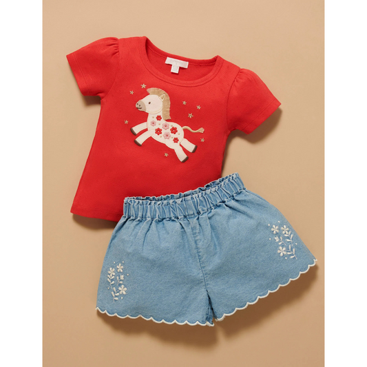 Purebaby Organic Leaping Horse Tee - Luna Red Print