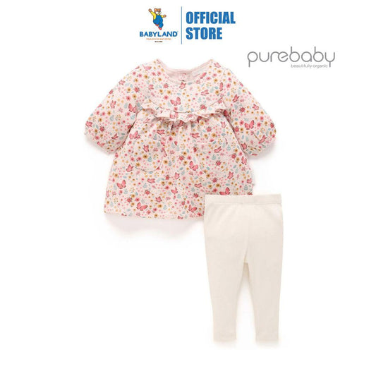Purebaby Butterfly Print Cosy Dress with Legging Set