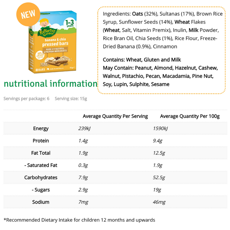 Raffertys Garden Pressed Snack Bars 90g (12m+)