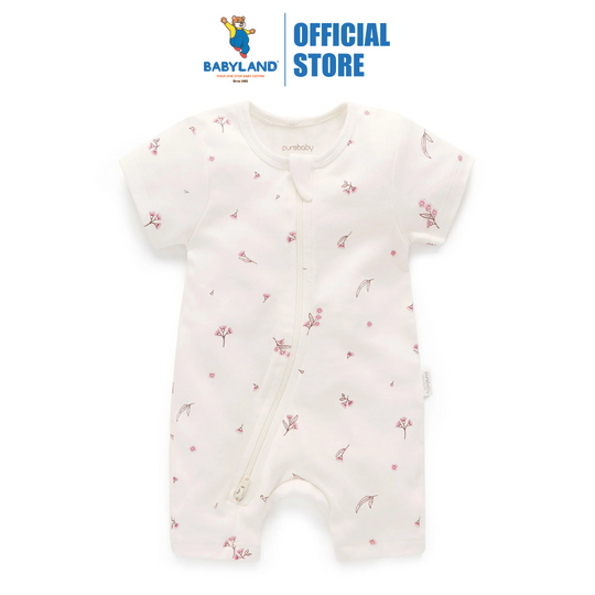 Purebaby Organic S/S Short Leg Zip Growsuit - Vanilla Blossom