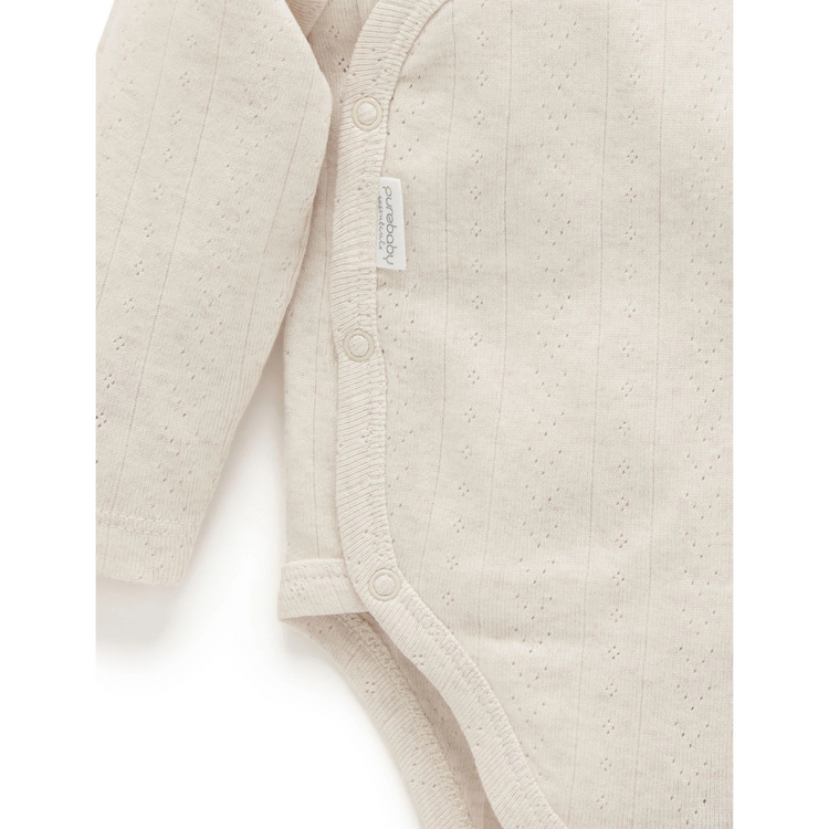 Purebaby Organic Long Sleeve Wrap Bodysuit - Wheat Melange Pointelle