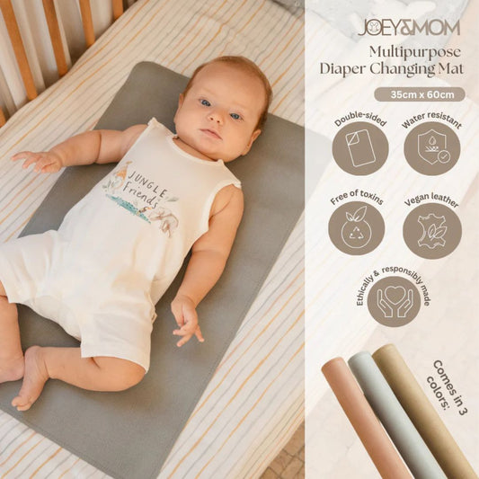 Joey & Mom Double-Sided Vegan Leather Baby Diaper Changing Mat | Foldable, Water-Resistant & Easy-to-Clean Diaper Pad