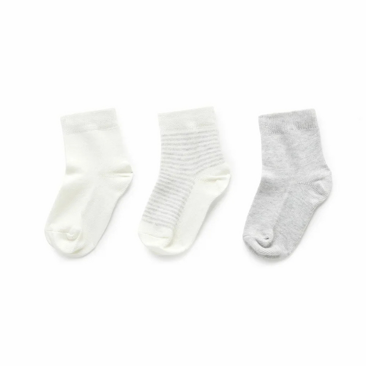 Purebaby 3 Organic Sock Pack - Pale Grey Melange