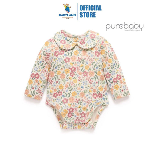 Purebaby Organic Bodysuit With Collar Wild Flower Print Thick