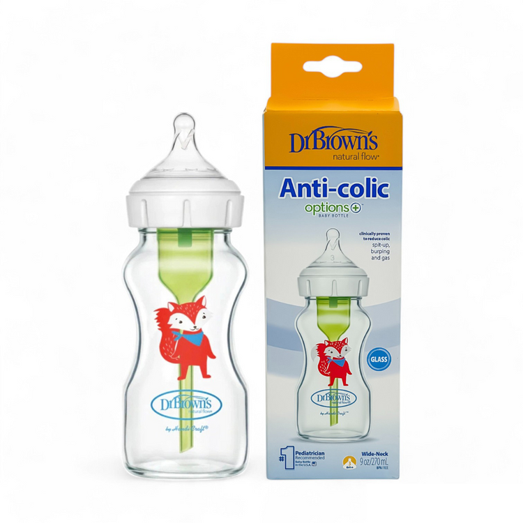 Dr Brown's Options+ Glass Wide-Neck Bottle with Level 3 Teat (270mL) - Fox