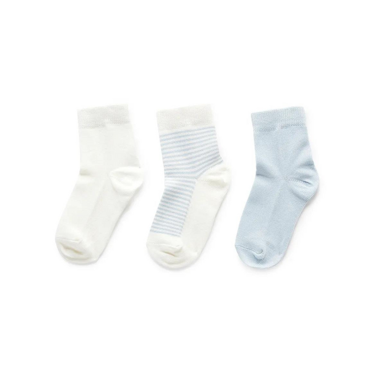 Purebaby 3 Organic Sock Pack - Pale Blue Pack