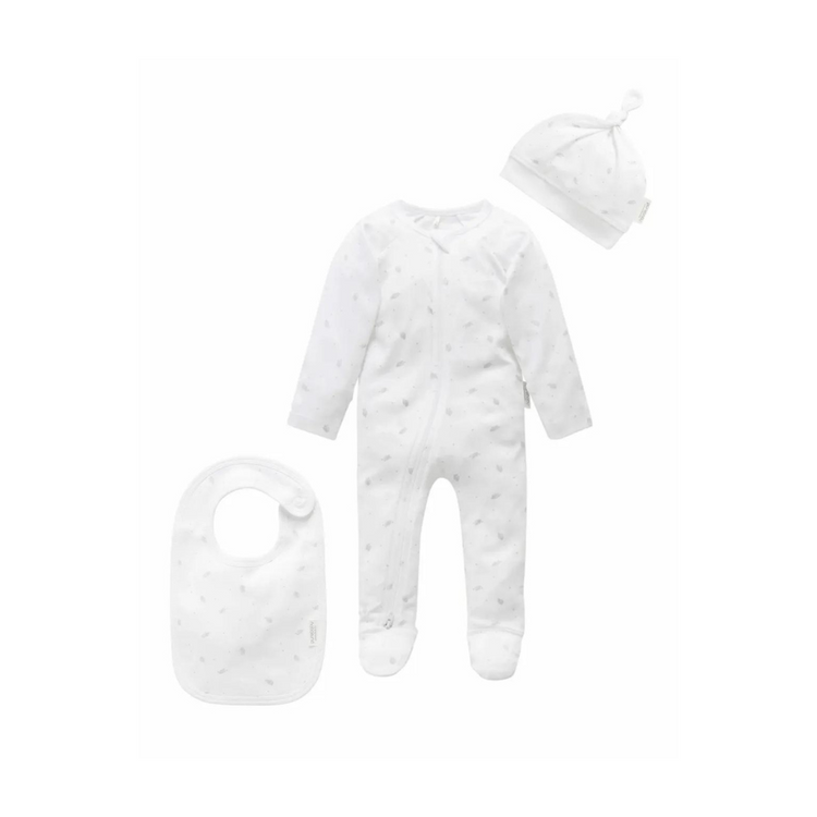 Purebaby Organic 3 Pcs Set Pale Grey Leaf With Spot - Newborn