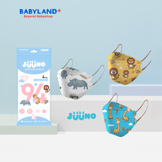 Juuno Flexi Pack Kids Mask KF94 Savannah Safari 3'S - Blue | Protective 4Layer Protective 3D Mask