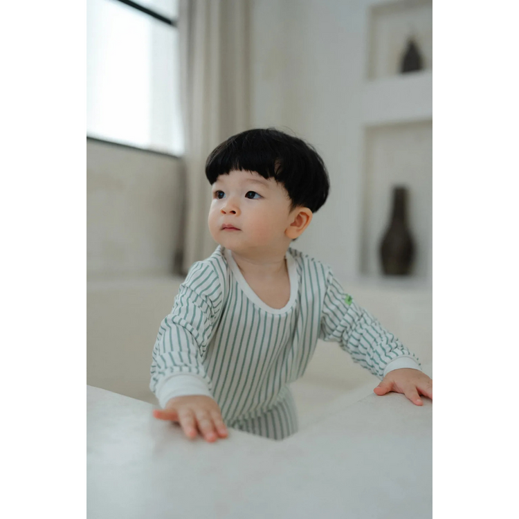 Hamako Tencel Micromodal Kids Long Set - Striped Aqua