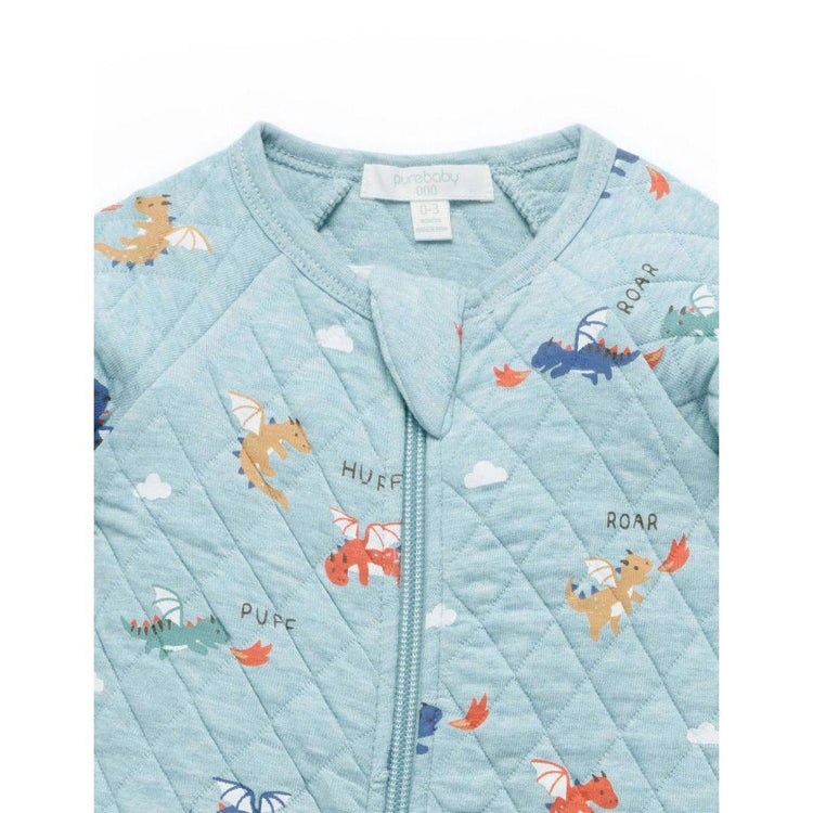 Purebaby Organic Dragon Print Quilted Growsuit