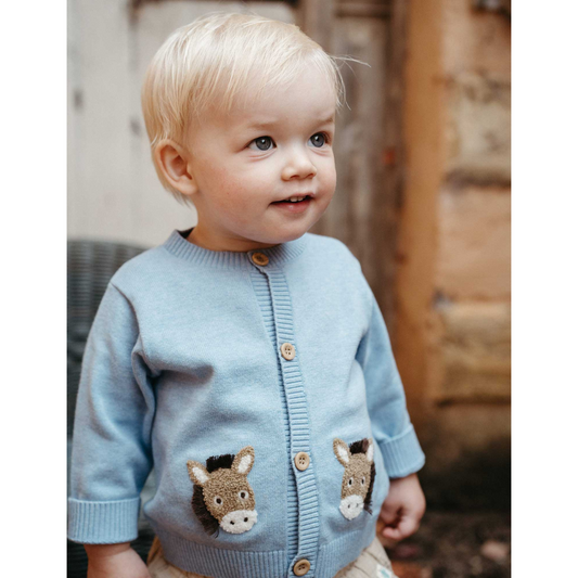 Purebaby Organic Donkey Fiesta Friends Cardigan - Caribbean Melange Print