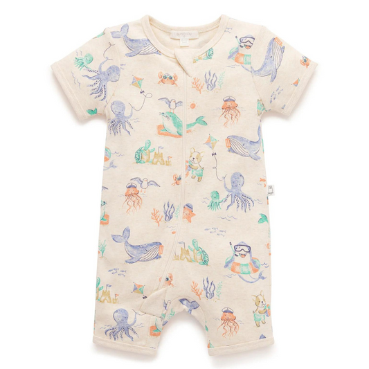 Purebaby Splish Splash Short Sleeve Zip Growsuit