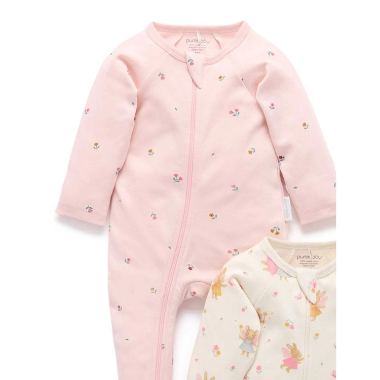 Purebaby Organic 2 Pack Zip Growsuit - Cloud Little Fairies Print