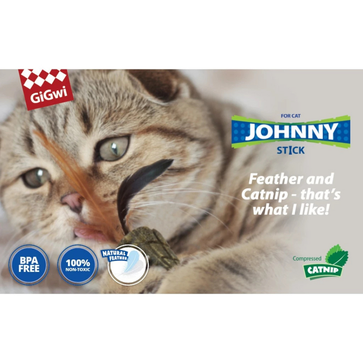 GiGwi Johnny Stick Catnip Natural Feather Cat Toy