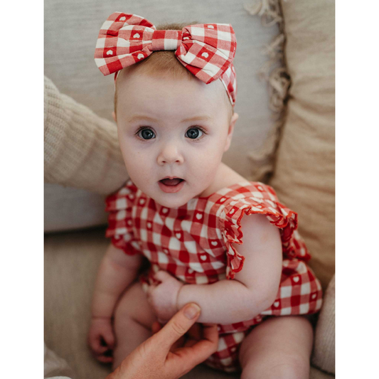 Purebaby Organic Bow Headband - Heart Gingham Print
