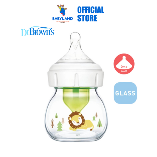 Dr Brown’s Options+ Glass Wide-Neck Bottle with Level 1 Teat (60mL) - Lion