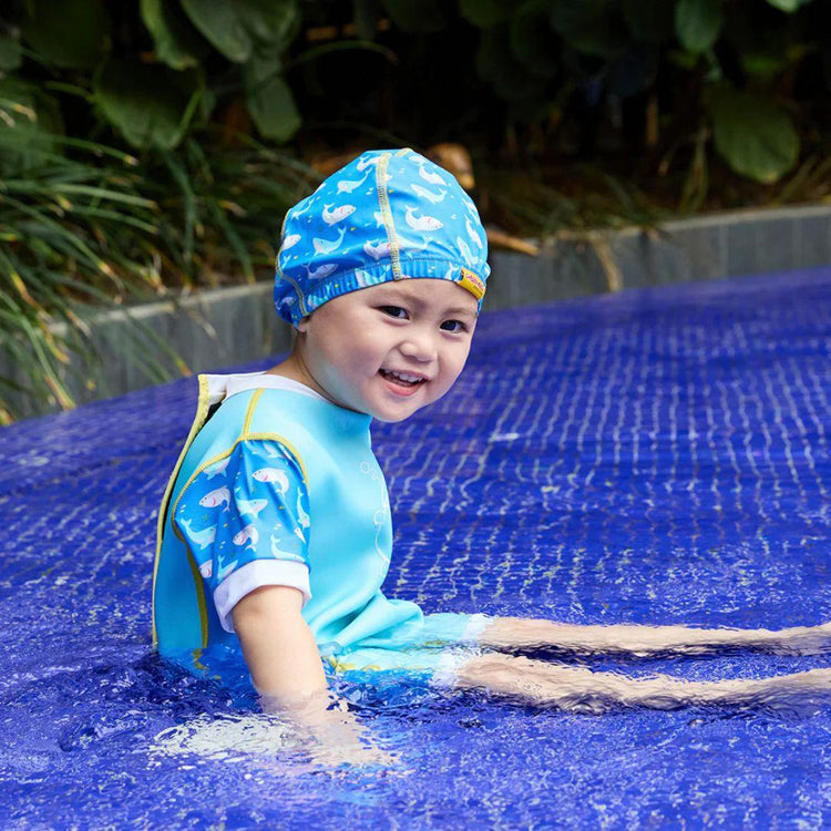 Cheekaaboo Protective Toddler Swim Cap UV Protection Spandex - Blue Shark (2-8yrs)